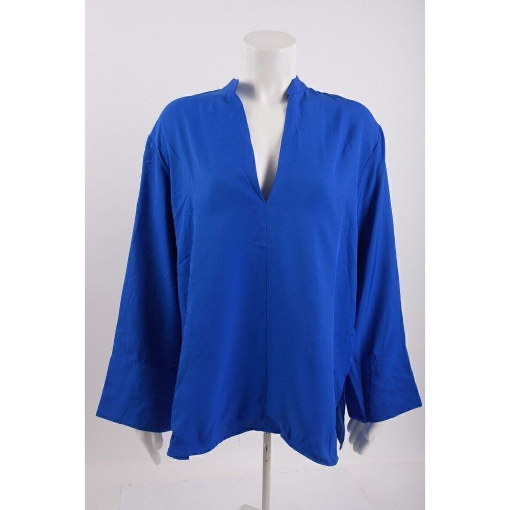 Zara Womens Flowy Slit Blouse Shirt Top M Royal Blue Long Sleeve 2143/248 NWT